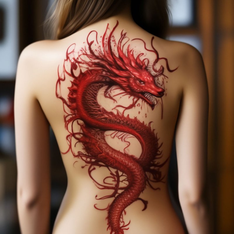 Красный дракон тату