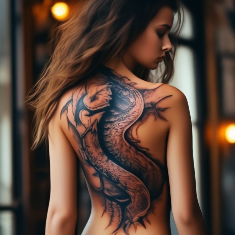 Тату дракона на спину