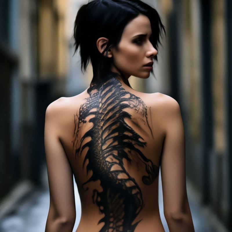 Девушка с тату дракона
